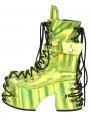 Green Punk Gothic Strappy Chunky Platform Boots with Pouch