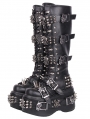 Black Gothic Skull Spider Studded Zipper Lace-Up Knee Boots