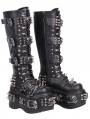 Black Gothic Skull Spider Studded Zipper Lace-Up Knee Boots