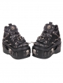 Black Punk Gothic Skull Studded High Platform Ankle Boots