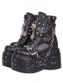 Black Gothic Punk Buckle Chain Platform Leather Combat Boots