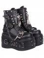 Black Gothic Punk Buckle Chain Platform Leather Combat Boots