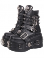 Black Gothic Skull Heart Studded Punk O-Ring Platform Boots