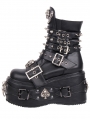 Black Gothic Skull Heart Studded Punk O-Ring Platform Boots