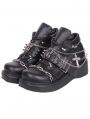 Black Gothic Spider Cross Chain Round Toe Platform Shoes