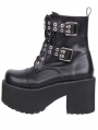 Black Gothic Punk Buckle Eyelet Lace-Up Heeled Combat Boots