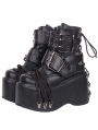 Black Gothic Punk Belt Buckle Platform Combat Ankle Boots