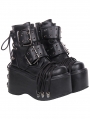 Black Gothic Punk Belt Buckle Platform Combat Ankle Boots