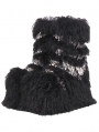 Black Gothic Punk Furry Skull Crossbone Buckle Strap Platform Boots
