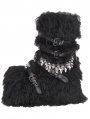 Black Gothic Punk Furry Skull Crossbone Buckle Strap Platform Boots