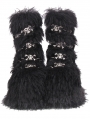Black Gothic Punk Fluffy Faux Fur Platform Boots with Straps