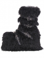Black Gothic Punk Fluffy Faux Fur Platform Boots with Straps