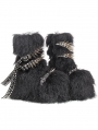 Black Gothic Punk Spiked Rivet Platform Fur Mid-Calf Boots