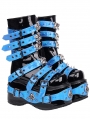Black and Blue Gothic Punk Skull Stud Strap Platform Boots