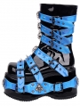 Black and Blue Gothic Punk Skull Stud Strap Platform Boots