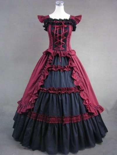Red and Black Vintage Gothic Victorian Dress