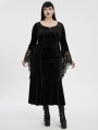 Black Gothic Velvet Long Sleeve Fishtail Plus Size Maxi Dress