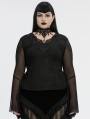 Black Sexy Gothic Irregular Flared Mesh Sleeve Plus Size Shirt for Women