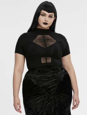 Black Gothic Perspective Coffin Short Sleeve Plus Size T-Shirt for Women