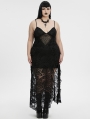 Black Sexy Gothic Lace Deep V-Neck High Slit Plus Size Long Dress