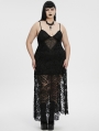 Black Sexy Gothic Lace Deep V-Neck High Slit Plus Size Long Dress
