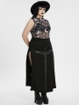 Black Gothic Daily Print Fitted Sleeveless Mesh Plus Size T-Shirt for Women