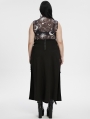 Black Gothic Daily Print Fitted Sleeveless Mesh Plus Size T-Shirt for Women