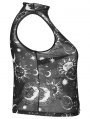 Black Gothic Daily Print Fitted Sleeveless Mesh Plus Size T-Shirt for Women