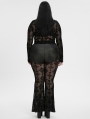 Black Sexy Gothic Cross Flocking Mesh Long Sleeve Plus Size Shirt for Women