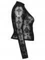 Black Sexy Gothic Cross Flocking Mesh Long Sleeve Plus Size Shirt for Women