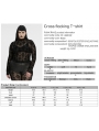 Black Sexy Gothic Cross Flocking Mesh Long Sleeve Plus Size Shirt for Women