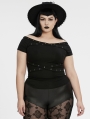 Black Gothic Punk Off-Shoulder Knitted Plus Size T-Shirt for Women