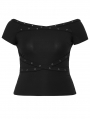 Black Gothic Punk Off-Shoulder Knitted Plus Size T-Shirt for Women