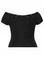 Black Gothic Punk Off-Shoulder Knitted Plus Size T-Shirt for Women
