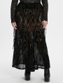 Black Gothic Gorgeous Pattern Flocked Mesh Plus Size Maxi Skirt