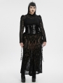 Black Gothic Gorgeous Pattern Flocked Mesh Plus Size Maxi Skirt