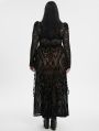 Black Gothic Gorgeous Pattern Flocked Mesh Plus Size Maxi Skirt