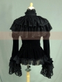 Black Velvet Long Sleeves Romantic Lace Gothic Cape Blouse 