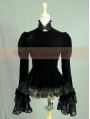 Black Velvet Long Sleeves Romantic Lace Gothic Cape Blouse 