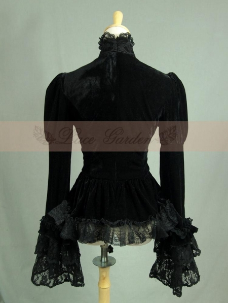 Black Velvet Long Sleeves Romantic Lace Gothic Cape Blouse - Devilnight ...