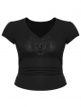 Black Gothic V-Neck Lace Applique Short Sleeve Plus Size T-Shirt for Women