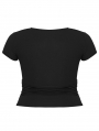 Black Gothic V-Neck Lace Applique Short Sleeve Plus Size T-Shirt for Women