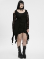Black Gothic Long Bat Mesh Sleeve Cold Shoulder Plus Size Dress
