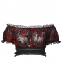 Black and Red Gothic Sexy Flocking Mesh Lace Trim Plus Size Short Top for Women