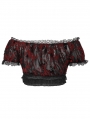 Black and Red Gothic Sexy Flocking Mesh Lace Trim Plus Size Short Top for Women