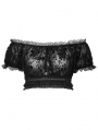 Black Gothic Sexy Flocking Mesh Lace Trim Plus Size Short Top for Women
