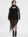 Black Gothic Hooded Irregular Mesh Two-Piece Plus Size Dress