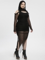 Black Gothic Hooded Irregular Mesh Two-Piece Plus Size Dress