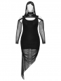 Black Gothic Hooded Irregular Mesh Two-Piece Plus Size Dress