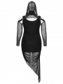 Black Gothic Hooded Irregular Mesh Two-Piece Plus Size Dress